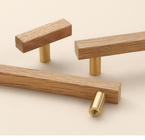 Tiradores de Madera para Muebles de Bar, Diseño Minimalista, Base de Latón, Herrajes para Muebles de Cocina, Acabado Duradero - Product Image 3