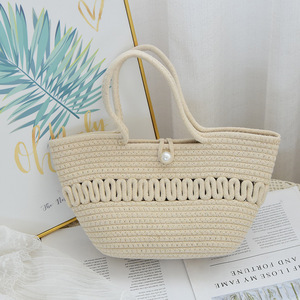 French Style Straw Woven <b>Bag</b> Horizontal Square Pearl <b>Patchwork</b> Summer Bohemian Women's Shoulder <b>Bag</b> Everyday Outfits - Product Image 4