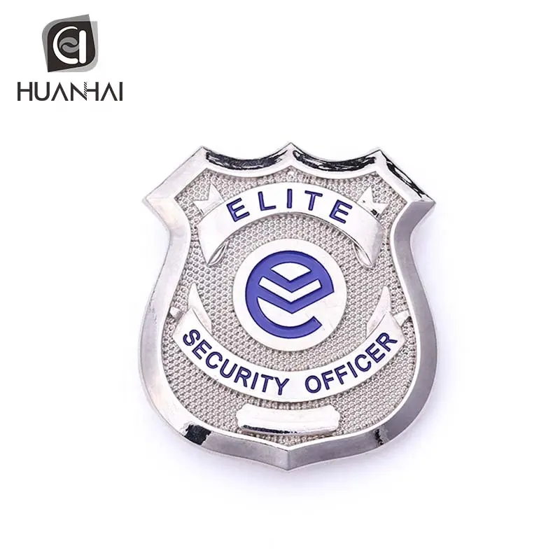 Custom silver plating metalen elite security officer security guard badge