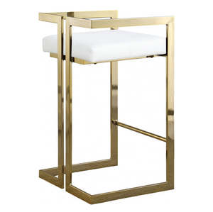 Luxury Style Stainless Steel Polished Bar <b>Stool</b> with White <b>Cushion</b> Seat Elevate Elegance with Gold Plated Decorative for Hotels - Product Image 2