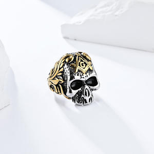 Skull Freemason <b>Titanium</b> Steel <b>Ring</b> For <b>Men</b> Steel With Gold Accents Gift Jewelry - Product Image 3