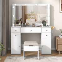 Meubles de chambre à coucher 2025 Commode à lumière LED Table de coiffeuse avec miroir Table de maquillage en bois moderne