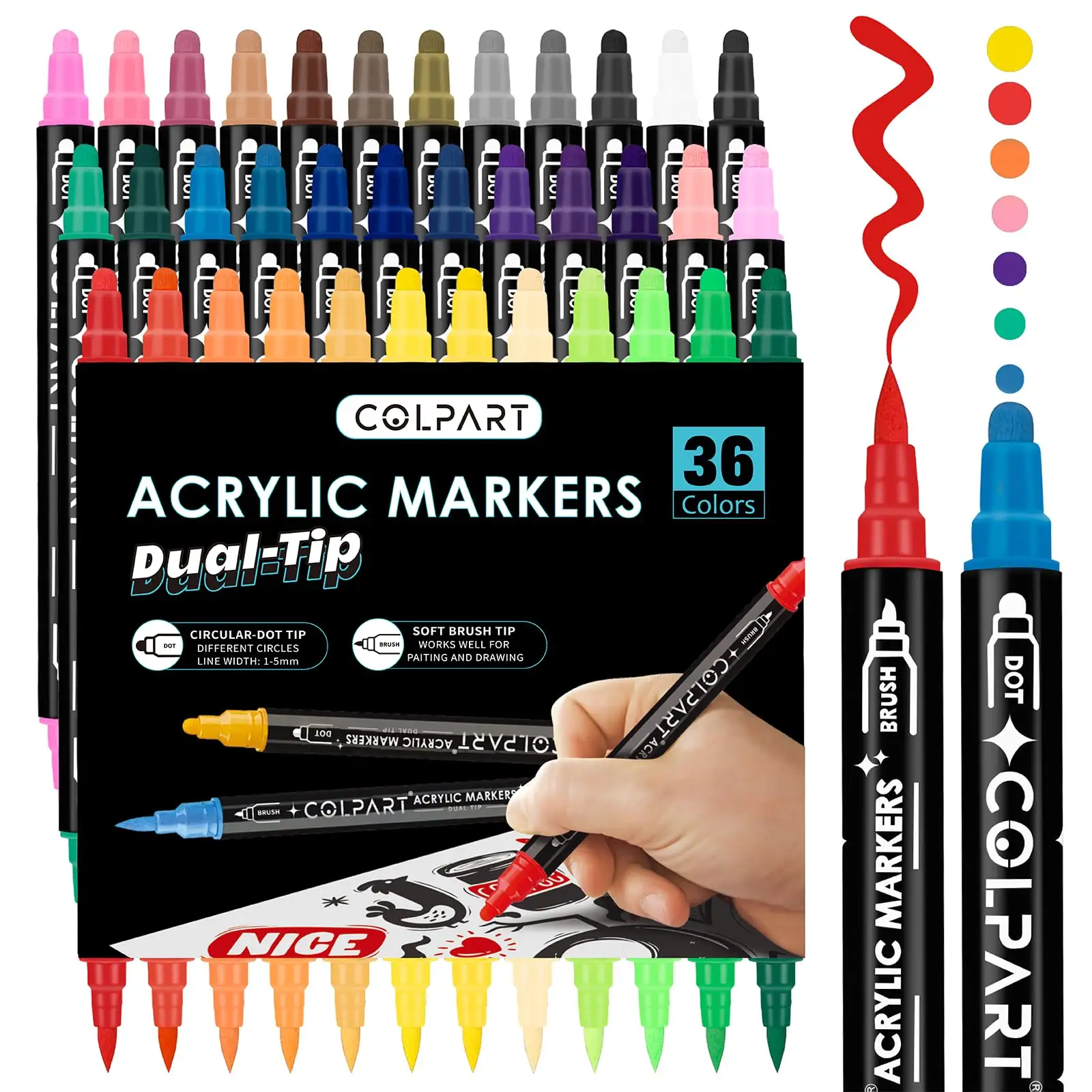 36-farbiger Doppelkopf-Marker-Stift DIY Farbmalerei wasserfest nicht verblassend ungiftig Acryl-Marker-Stift für Kinder Schüler