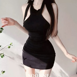 Nuovo Abito Aderente Sexy con Scollo all'Americana e Lacci in Pizzo, Stile Coreano - Product Image 3