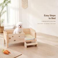 Treppenförmiges Massivholz-Hundebett mit Hohem Schutzgeländer Erhöhte Hundecouch für Ältere Hunde Staubsaugerfreundlich XL 114cm