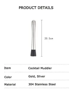 Muddler FSE Cocktail Rod Stainless Muddler Stainless Steel Muddler Cocktail Cocktail Muddler With Silicone Base