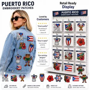 Parches bordados termoadhesivos y para coser al por mayor de la bandera de Puerto Rico, <span class=keywords><strong>Coqui</strong></span>, Taino, Hibisco, Domino, Bomba y Patrones de Herencia - Product Image 6