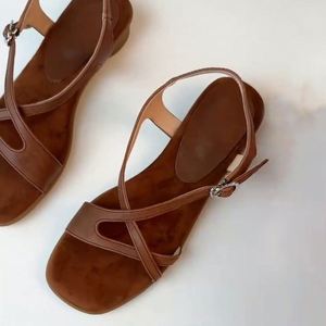 Premium <b>Soft</b> Cowhide Woven Design Vintage Open Toe Roman Sandals Stylish Women Casual Walking Beach <b>Shoes</b> - Product Image 1