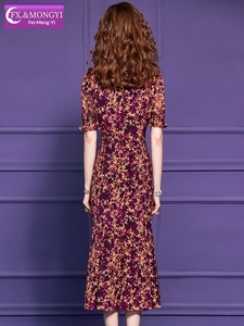 Robe d'été FMY70474 pour femme, coupe amincissante, col en V, respirante, avec fermetures éclair, motif floral, manches courtes, style pause thé à la française, anti-âge - Product Image 2