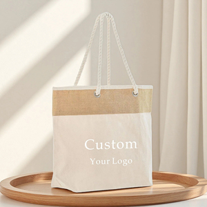 Sac fourre-tout promotionnel personnalisé pour la beauté, grand sac fourre-tout fantaisie en toile avec poignées en corde, sac de shopping en mélange de jute et de coton - Product Image 1
