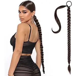 Long Braided Ponytail Extension With Hair Soft Synthetic Hair Piece Tie Straight Wrap Around Hair Extensions Ponytail