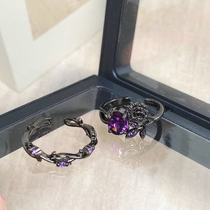Hợp thời trang Gothic Đen Rose Thorn Brass với màu đen mạ dát với màu tím Zircon có thể điều chỉnh mở vòng cho phụ nữ - Product Image 4