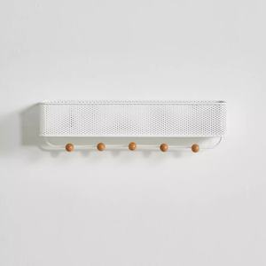 Современный настенный органайзер в скандинавском стиле для прихожей: металлическая сетчатая стальная полка с деревянными крючками - Product Image 1