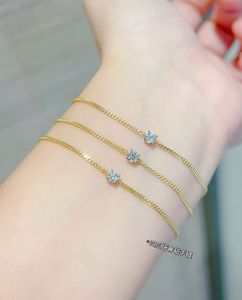 Xinfly Pulsera de Cadena Cubana de Oro de 18K con Diamante de Laboratorio de 0.2 CT, Cuatro Garras, Seis Garras, Trébol de la Suerte, Regalo - Product Image 5