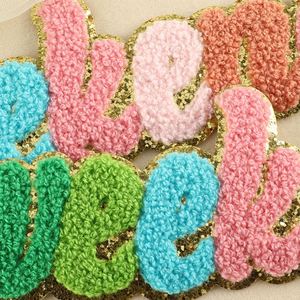 New Big Size 7.4*24cm Iron on Colorful Chenille Embroidered Gold Edge Weekend Letter Patch for T-shirt Hoodies - Product Image 4