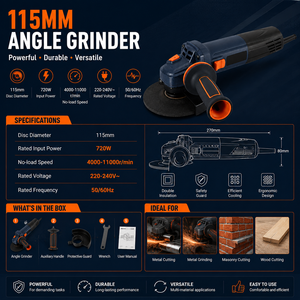 Meuleuse d'angle sans fil 115 mm, sans balais, alimentée par batterie, professionnelle, pour la découpe, le meulage et le polissage des métaux - Product Image 4