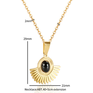 Collar de Moda Bohemio con Colgante de Sol de Piedra de Ónix Negra Chapado en Oro PVD de 18K, Collar <span class=keywords><strong>Grande</strong></span> de Acero Inoxidable para Mujer - Product Image 6