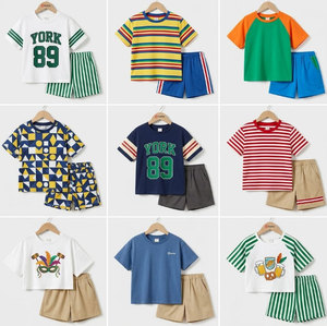 ชุดเซ็ตเสื้อผ้าเด็กแขนสั้นลายบล็อกสีสันสดใสสำหรับฤดูร้อน ผ้าคอตตอนหนานุ่ม ลายวินเทจผสมผสาน สำหรับเด็กวัย 3-6 ปี - Product Image 2