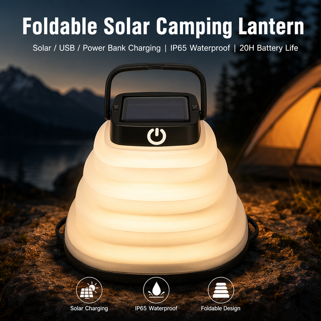 3-in-1 Charging Solar Camping Lantern USB Rechargeable Collapsible Accordion LED Portable Outdoor Light Power Bank