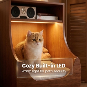 Mesa de Noche Contemporánea de Madera Maciza con Cama para Gatos y Almacenamiento, Diseño Duradero para Dormitorio, Apartamento y Sala de Estar - Product Image 3