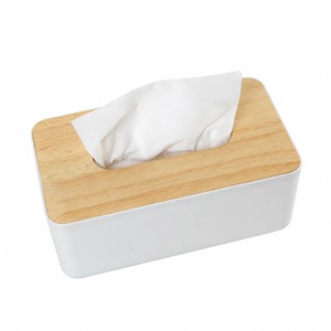 Caja de pañuelos minimalista con tapa de madera, rectangular, blanca, para el hogar, diseño práctico - Product Image 2