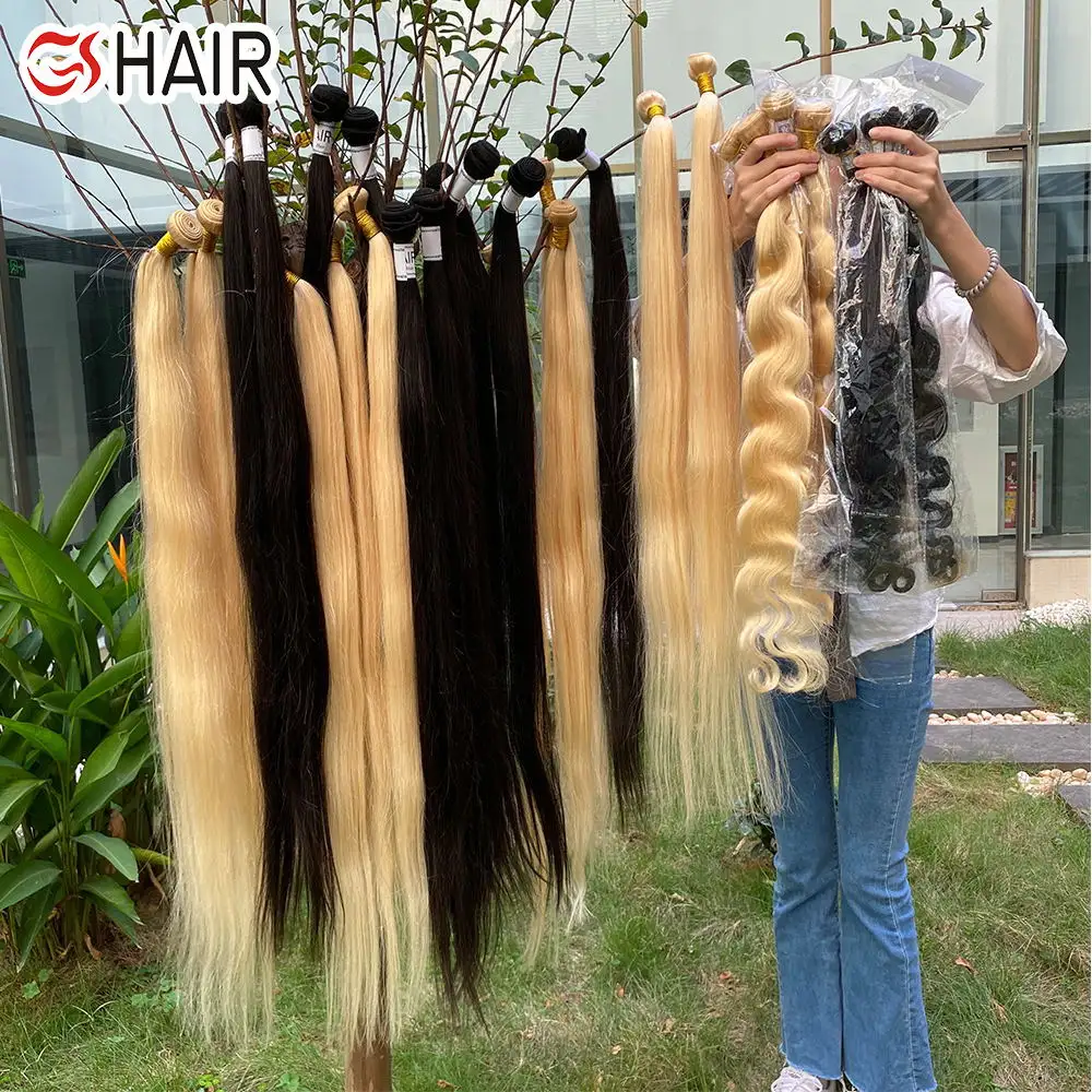 Tissage en lot malaisien naturel, cheveux vierges crus et alignés, extension de cheveux humains, vente en gros