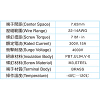 Bloc de bornes à 12 broches American Standard, série Black Barrier, pas de 7,62 mm, 300 V 15 A, application pour circuits imprimés, produit très vendu