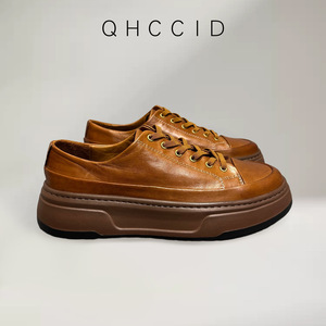 Men's Retro Horse Leather Thick-Soled Sneakers Genuine Leather Mid-<b>Heel</b> Casual Shoes Non-Slip Breathable - Product Image 4