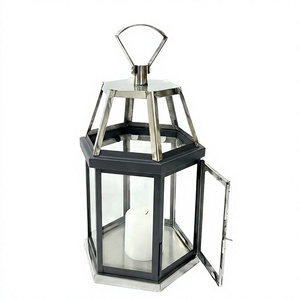 Wholesale Stainless Steel Hexagonal Candle Holder <b>Lantern</b> with 2 Colors for Home Decoration - Product Image 1