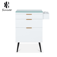 Chariot de Salon Commercial Moderne de Luxe en MDF avec Texture Bois Massif, Facilement Déplaçable, Grand Meuble de Rangement Professionnel pour Outils de Coiffure