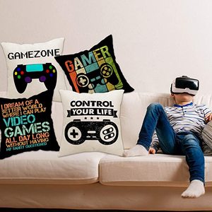 Capa de almofada para sofá de linho para sala de jogos, teclado e controlador de jogo com estampa digital para meninos - Product Image 4