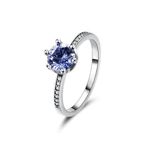 Anillo Delgado Minimalista Ajustable de Plata de Ley S925 con Seis Garras y Gema Azul Incrustada, Joyería para el Dedo, Ideal para Propuesta y Uso Diario - Product Image 1