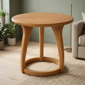 Table à manger ronde en teck massif de style scandinave moderne, base à trois pieds ouverte, durable, écologique, imperméable, pour appartement - Product Image 3