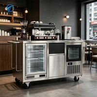 Station de café mobile en acier inoxydable 304 avec évier, réfrigérateur à glace et éclairage LED pour marché extérieur