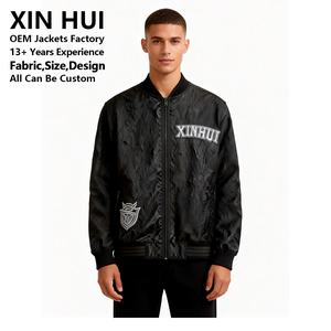 Custom Crinkled Fabric Men's <b>Long</b> Loose Winter Bomber <b>Jacket</b> Silver Embroidered Premium Pliss Tech Vintage Hip Hop Streetwear - Product Image 3