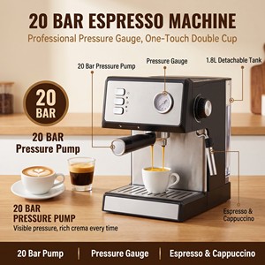 Macchina per Espresso Semiautomatica Compatta con Doppio Filtro in Acciaio Inox e Protezione da Surriscaldamento e Sovrapressione per Piccoli Caffè - Product Image 1