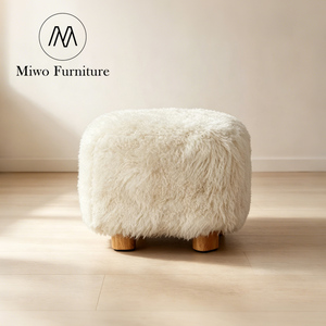 Muebles Modernos con Base de Madera para el Hogar, Dormitorio, Sala de Estar, Puffs Tapizados en Tela de Piel de Oveja, Taburetes para Vestidor, Otomanas - Product Image 2