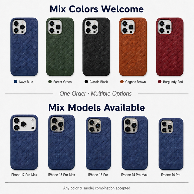 Custom Handcrafted Woven Leather Texture PU Phone Case Slim Braided Cover for iPhone 18 Pro Max Duo OEM ODM Factory