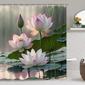 Cortina de Ducha Floral de Poliéster, Cortina de Baño con Impresión Digital Personalizada, Juego de Cortinas de Ducha Impermeables, Venta al por Mayor 3 - Product Image 5