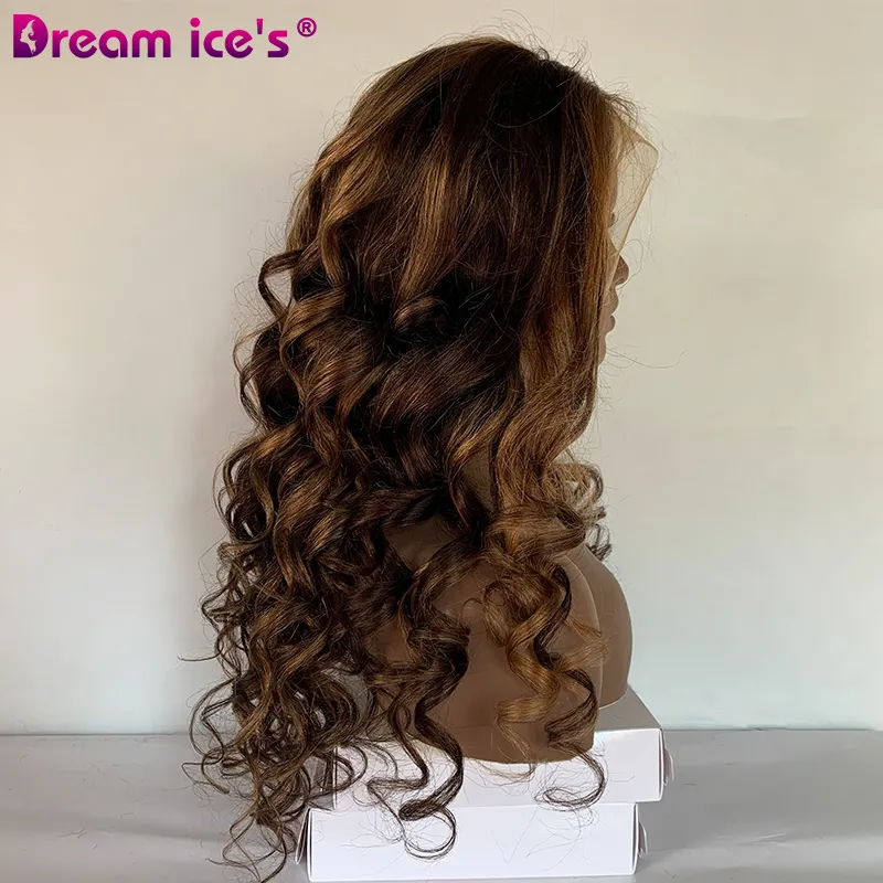 DREAM.ICE'SP4/27 Farbe Lockiges Haar Spitze Verschluss Perücke Kunden spezifische farbige Mittelteil Spitze Verschluss Perücke Jerry Curl Rote Echthaar Perücke