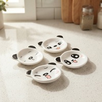 Assiette à condiments mignonne en forme de petit panda de dessin animé, style japonais, forme irrégulière, design minimaliste et frais, compatible micro-ondes, petite assiette pour