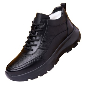 Bottes d'hiver en cuir véritable pour hommes, bottines à bout rond, doublure en polaire, semelle extérieure en caoutchouc, chaussures chaudes pour hommes - Product Image 1
