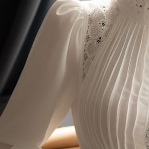 Camicette in tinta unita da donna bianca RNSHANGER con colletto alto alla moda pendolarismo arricciato in <span class=keywords><strong>pizzo</strong></span> con cave a maniche lunghe - Product Image 6