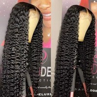 Perruque 100% Cheveux Humains Vierges Brésiliens Remy, Perruque Frontale HD en Dentelle, Cheveux Humains Ondulés Profonds, Perruque Frontale Sans Colle