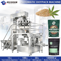 Machine d'emballage verticale pour sachets à soufflet refermables, scellage thermique, pour emballage de chanvre, avec imprimante d'étiquettes