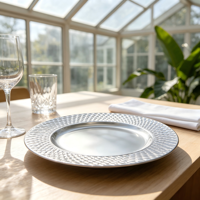 Assiettes de présentation de luxe modernes de style européen, 13 pouces, en plastique durable, revêtement poudré argenté, bord ondulé texturé, pour décoration de table et fêtes