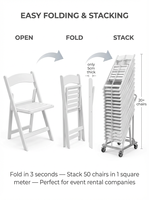 Chaise pliante en plastique blanc durable avec assise rembourrée pour usage extérieur, mariages, banquets, hôtels et écoles - Vente en gros