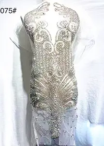 RM-453 Fashion Women Good Quality Handmade Beaded Crystal Rhinestone Patch Bodice Dress Body Applique For Prom Party Dress