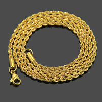 Gros Collier Chaîne Corde Hip-Hop 3 mm Argent Or pour Femme Homme, Chaîne Remplie de Corps et de Taille en Acier Inoxydable, Chaîne Torsadée