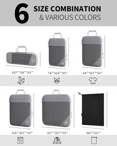 Ensemble de 6 cubes de rangement pliables minimalistes pour bagages, écologiques, durables, transparents, à motifs, réglables et légers - Product Image 3